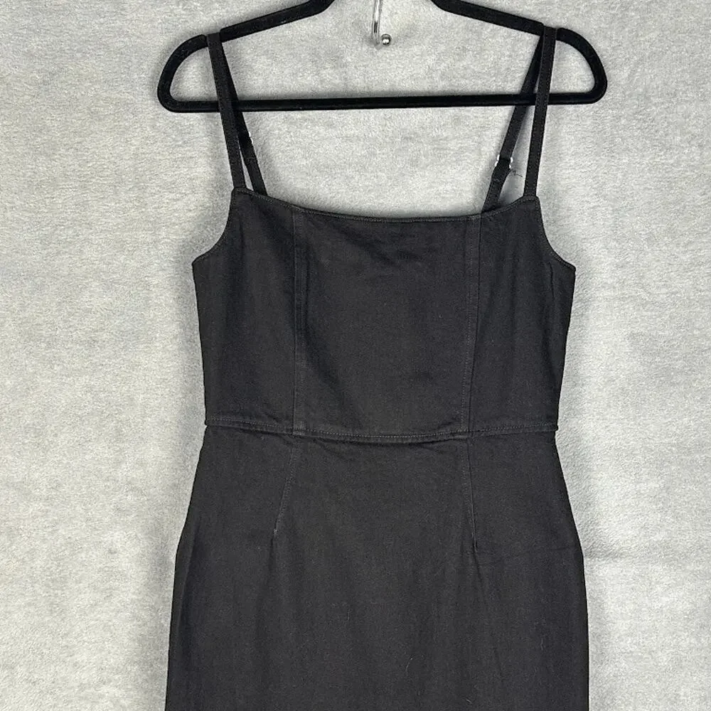 Reformation Jeans Dress Womens 6 Black Grazia Denim Midi Sleeveless Party Sexy - Picture 3 of 15